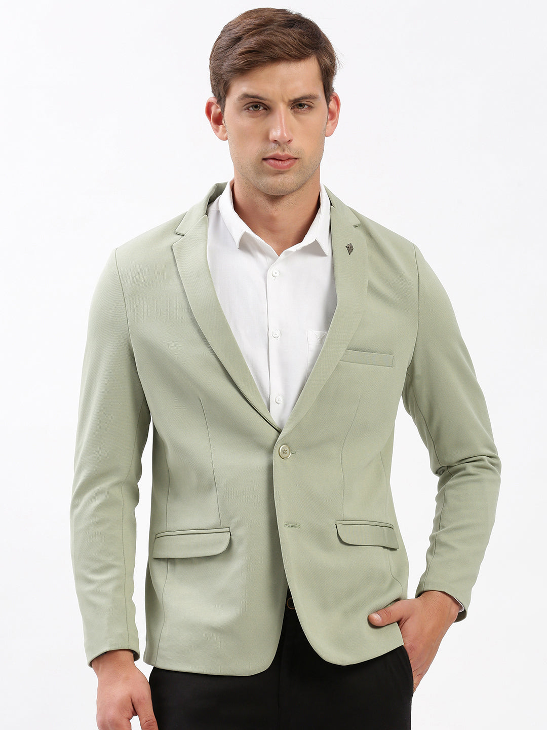 Men's Light Green Single-Breasted Slim Fit Blazer with Notched Lapel