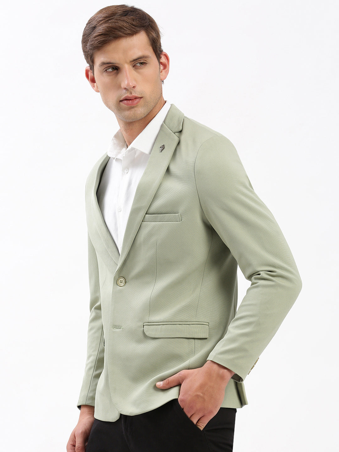 Men's Light Green Single-Breasted Slim Fit Blazer with Notched Lapel