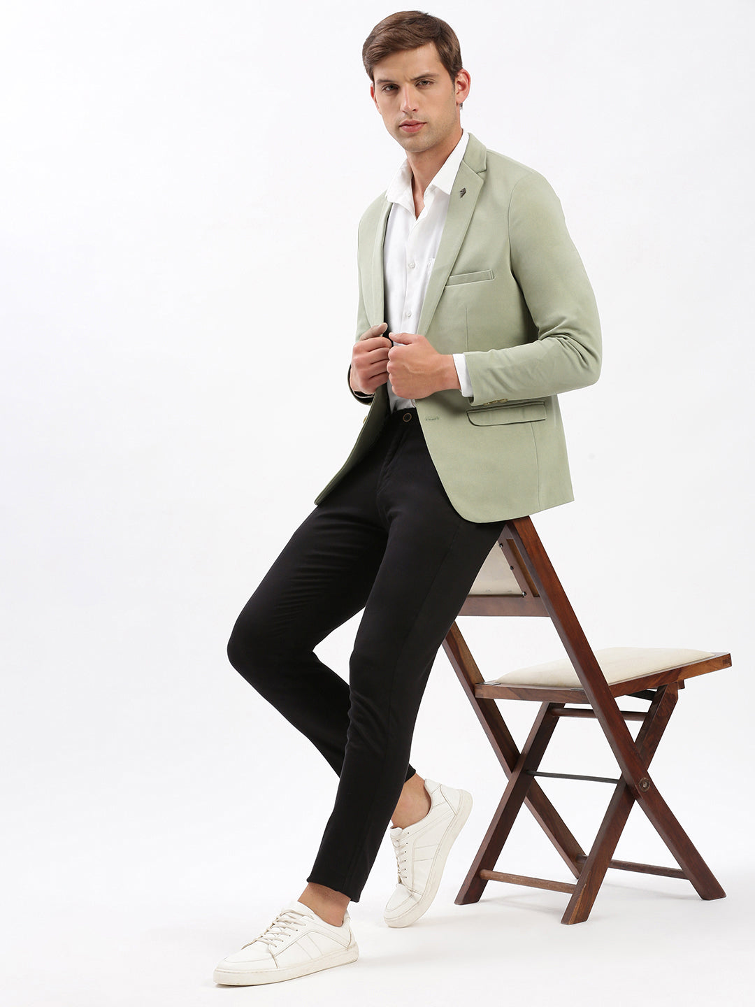Men's Light Green Single-Breasted Slim Fit Blazer with Notched Lapel