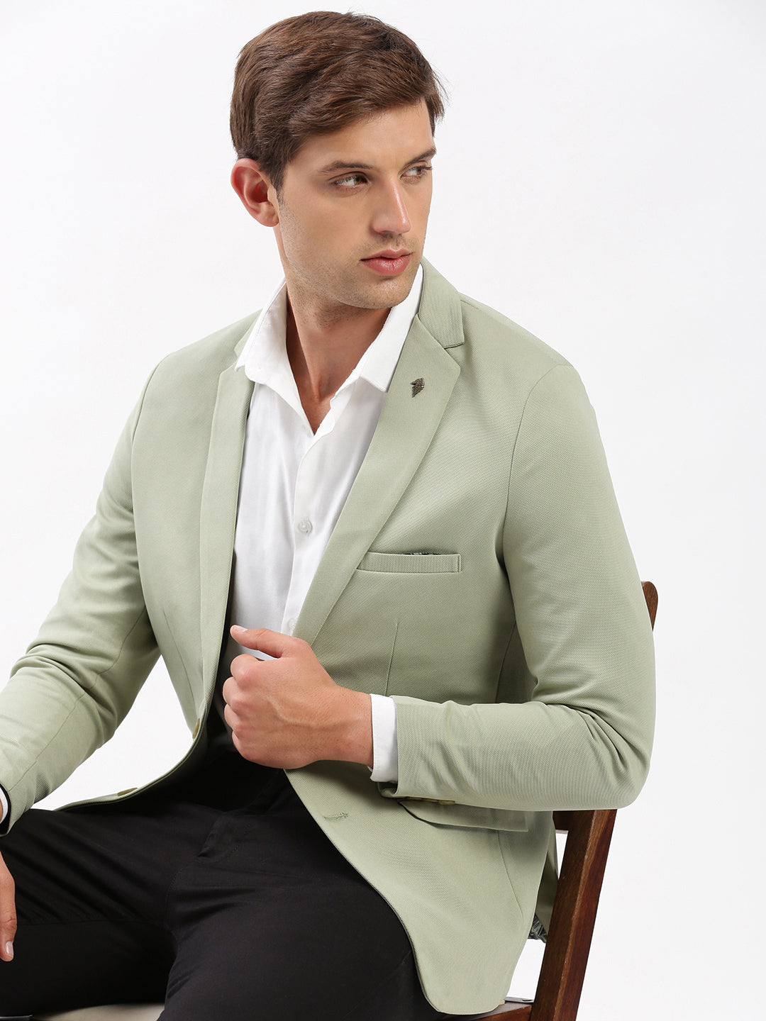 Men's Light Green Single-Breasted Slim Fit Blazer with Notched Lapel