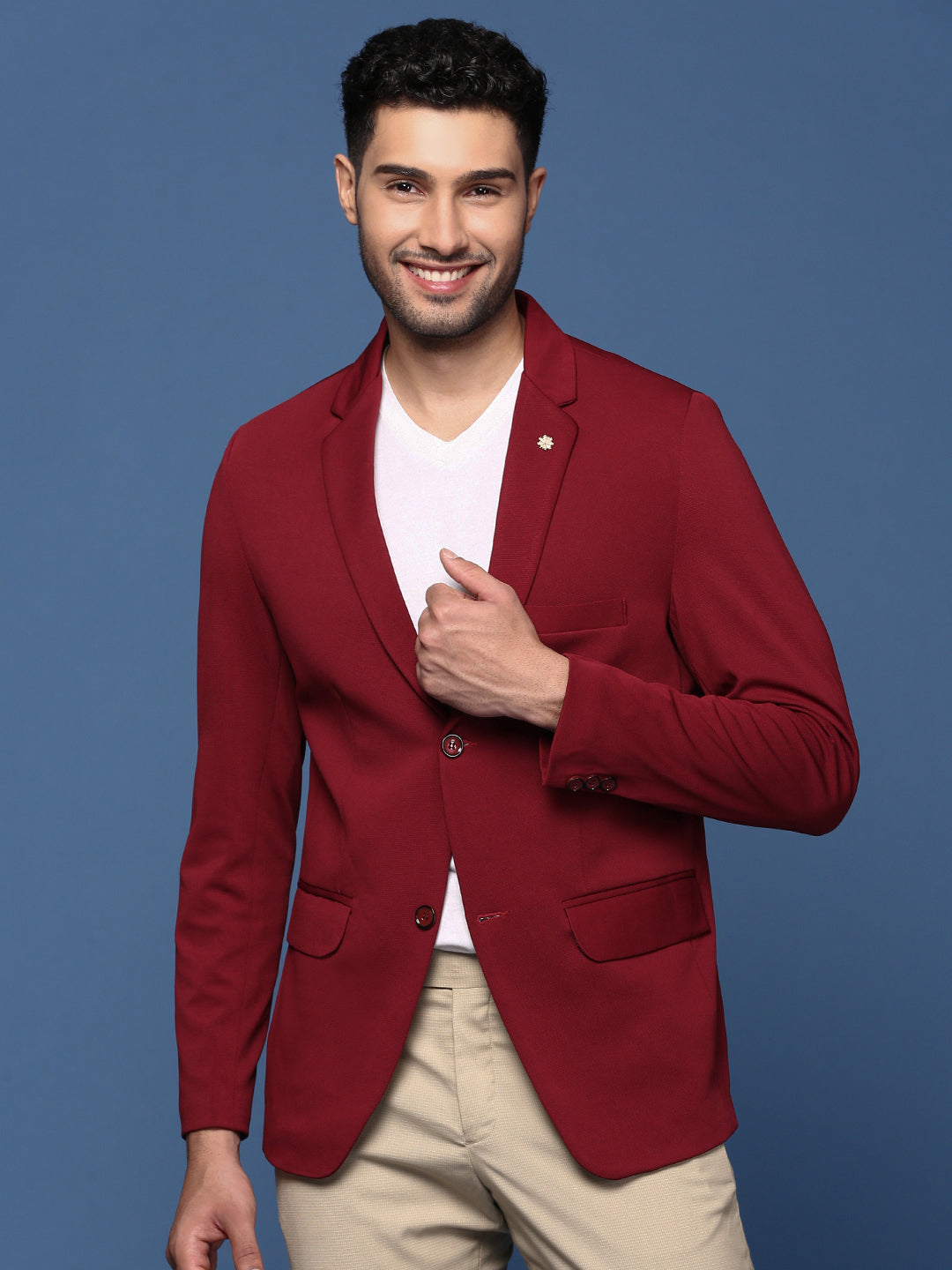 Men Maroon Slim Fit Single Breasted Blazer