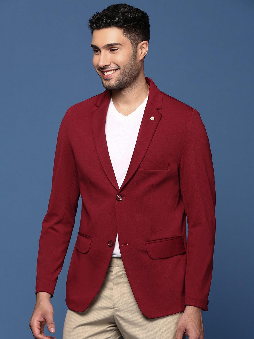 Men Maroon Slim Fit Single Breasted Blazer