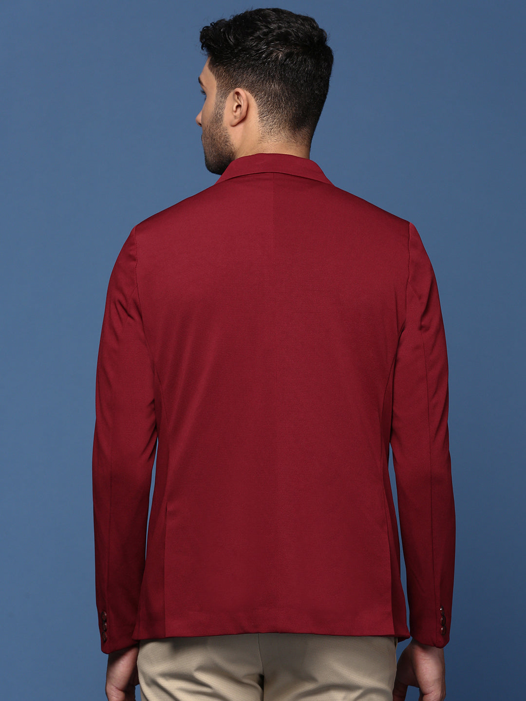 Men Maroon Slim Fit Single Breasted Blazer