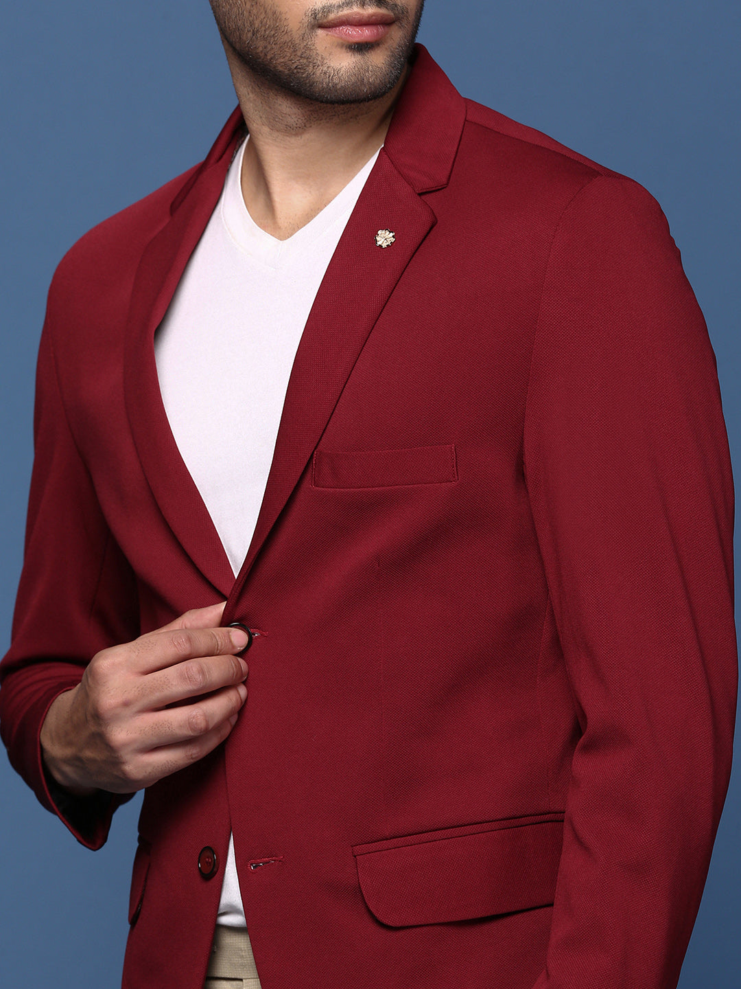 Men Maroon Slim Fit Single Breasted Blazer