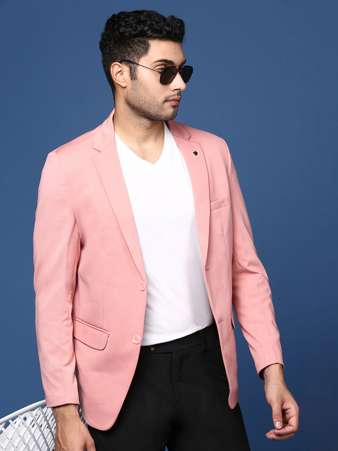 Men Pink Slim Fit Single Breasted Blazer