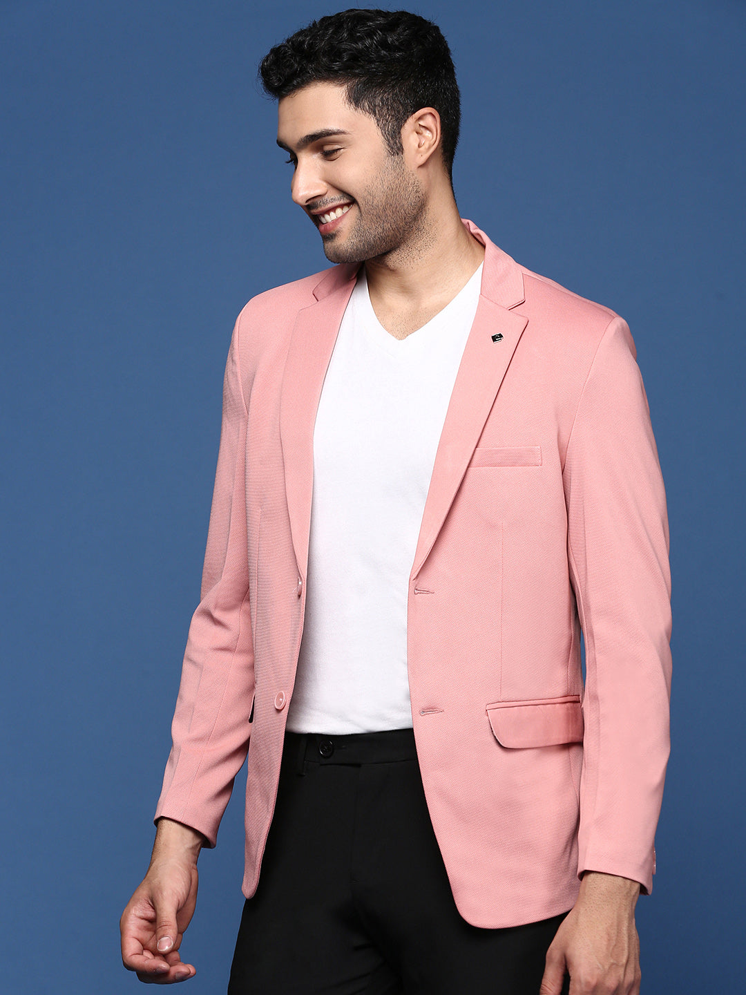 Men Pink Slim Fit Single Breasted Blazer