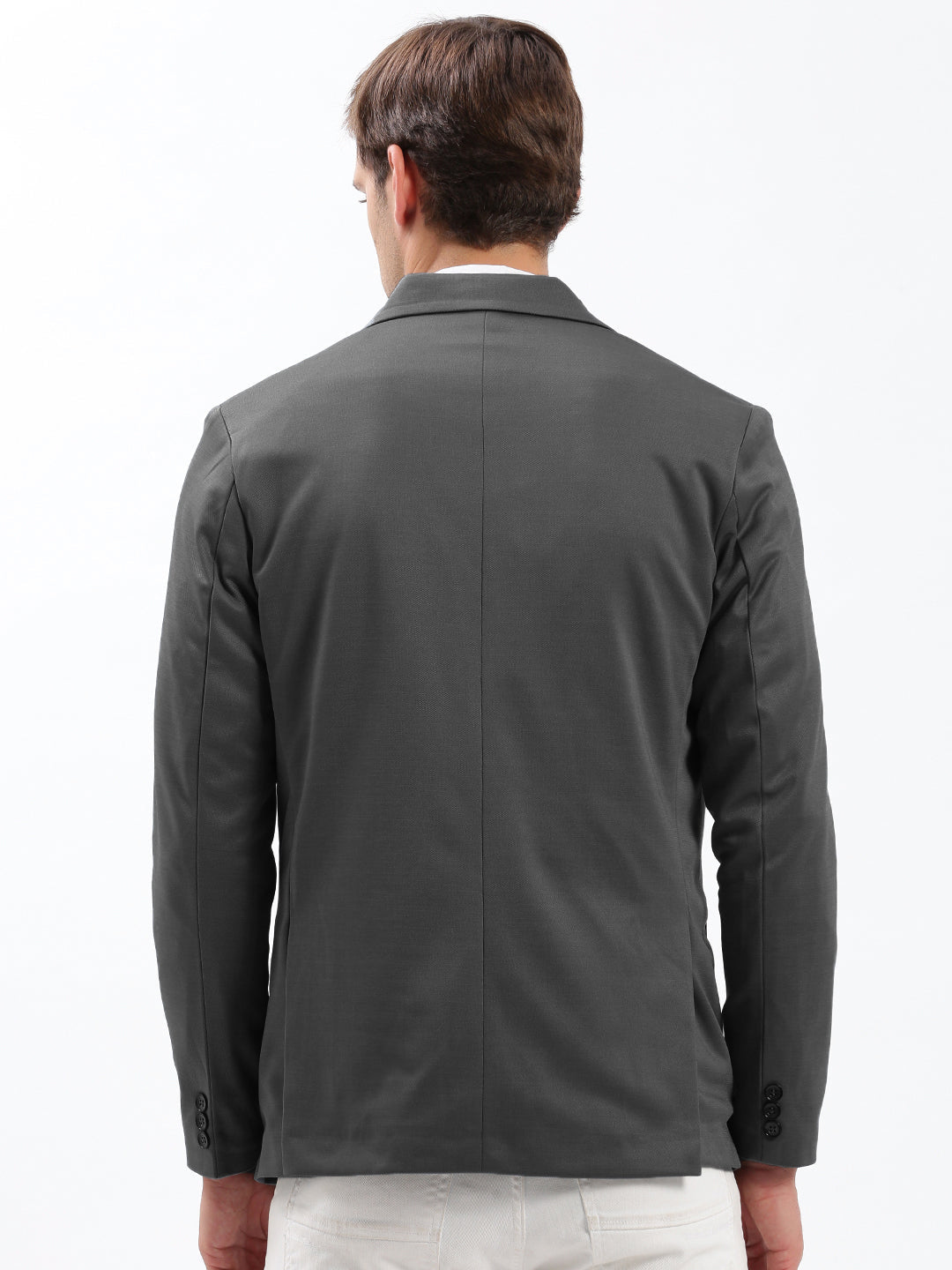 Men Grey Solid Single Breasted Blazer