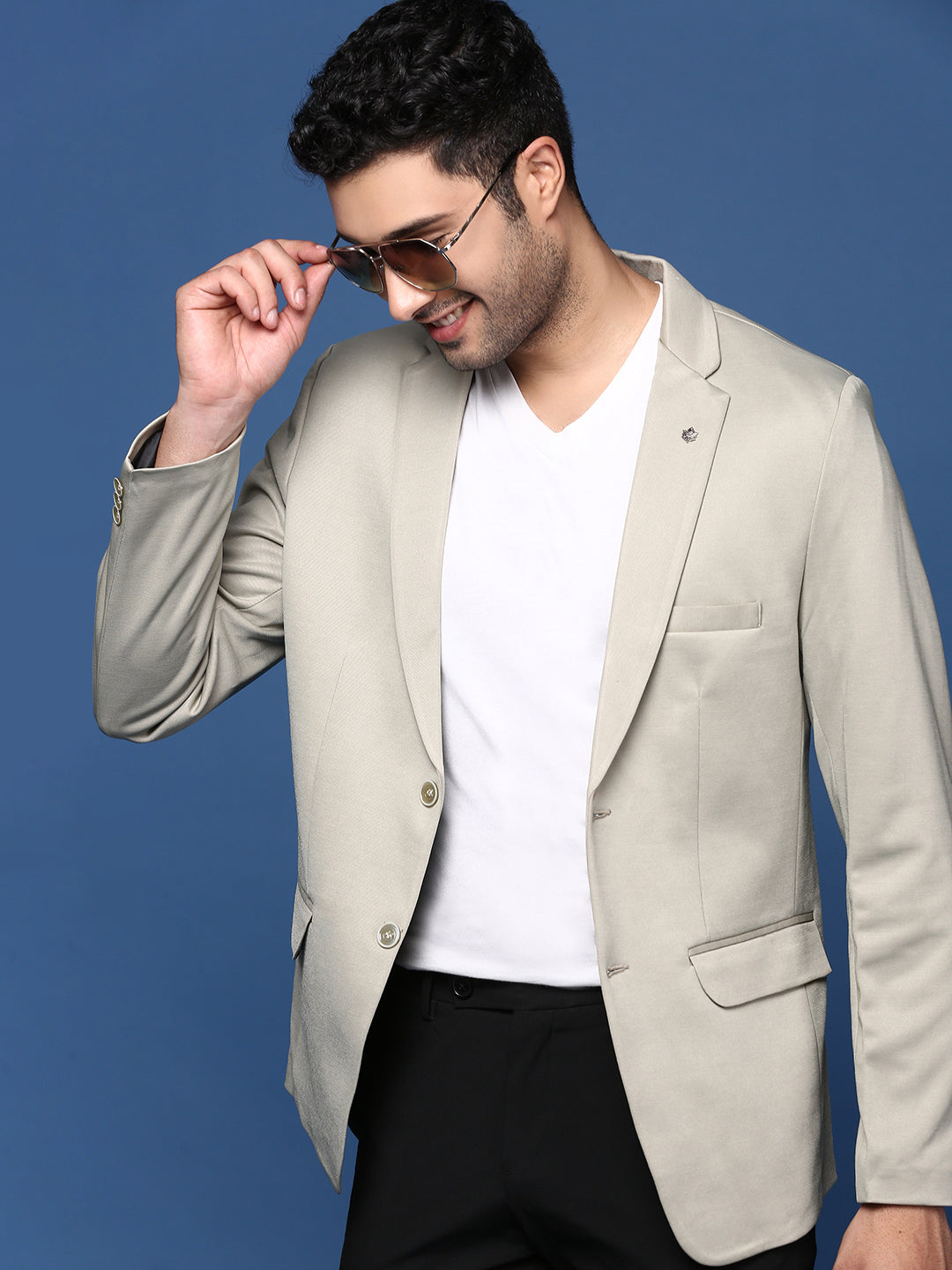 Men Sea Green Slim Fit Single Breasted Blazer