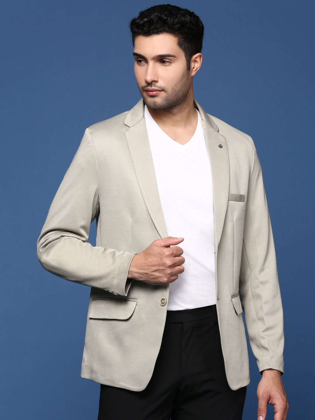 Men Sea Green Slim Fit Single Breasted Blazer