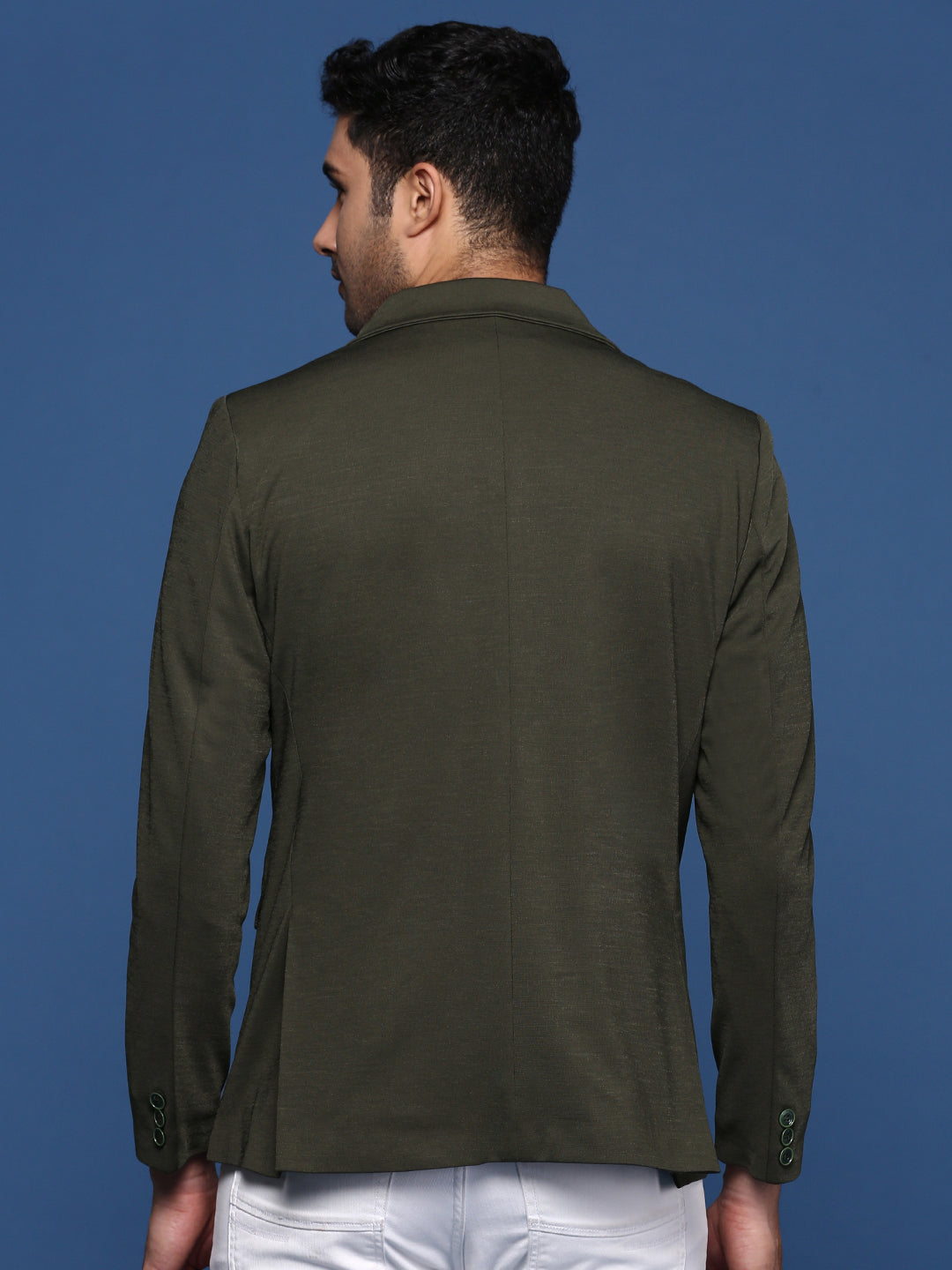 Men Green Solid Single Breasted Blazer