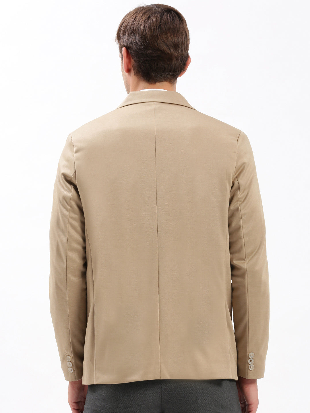 Men Beige Solid Single Breasted Blazer