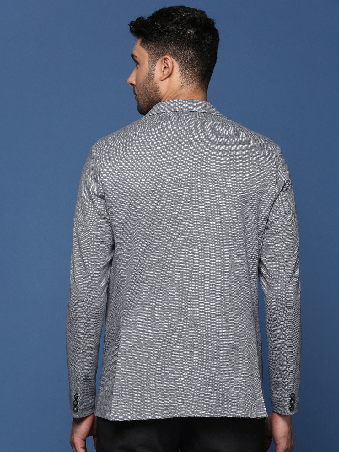 Men Grey Solid Single Breasted Blazer