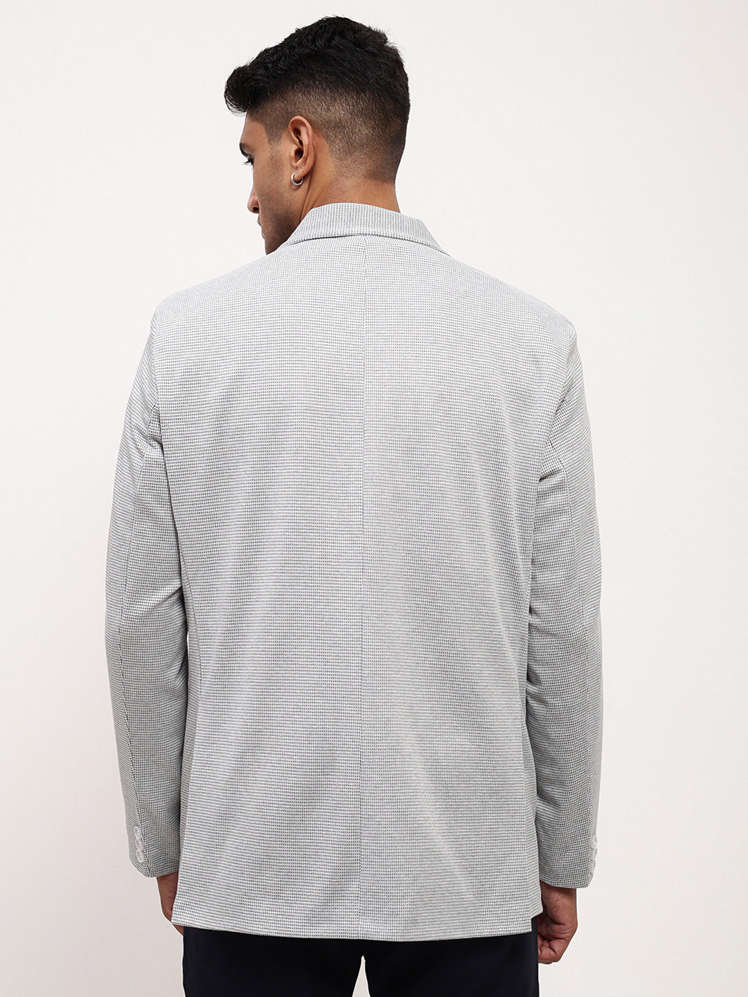 Men Grey Solid Single Breasted Blazer