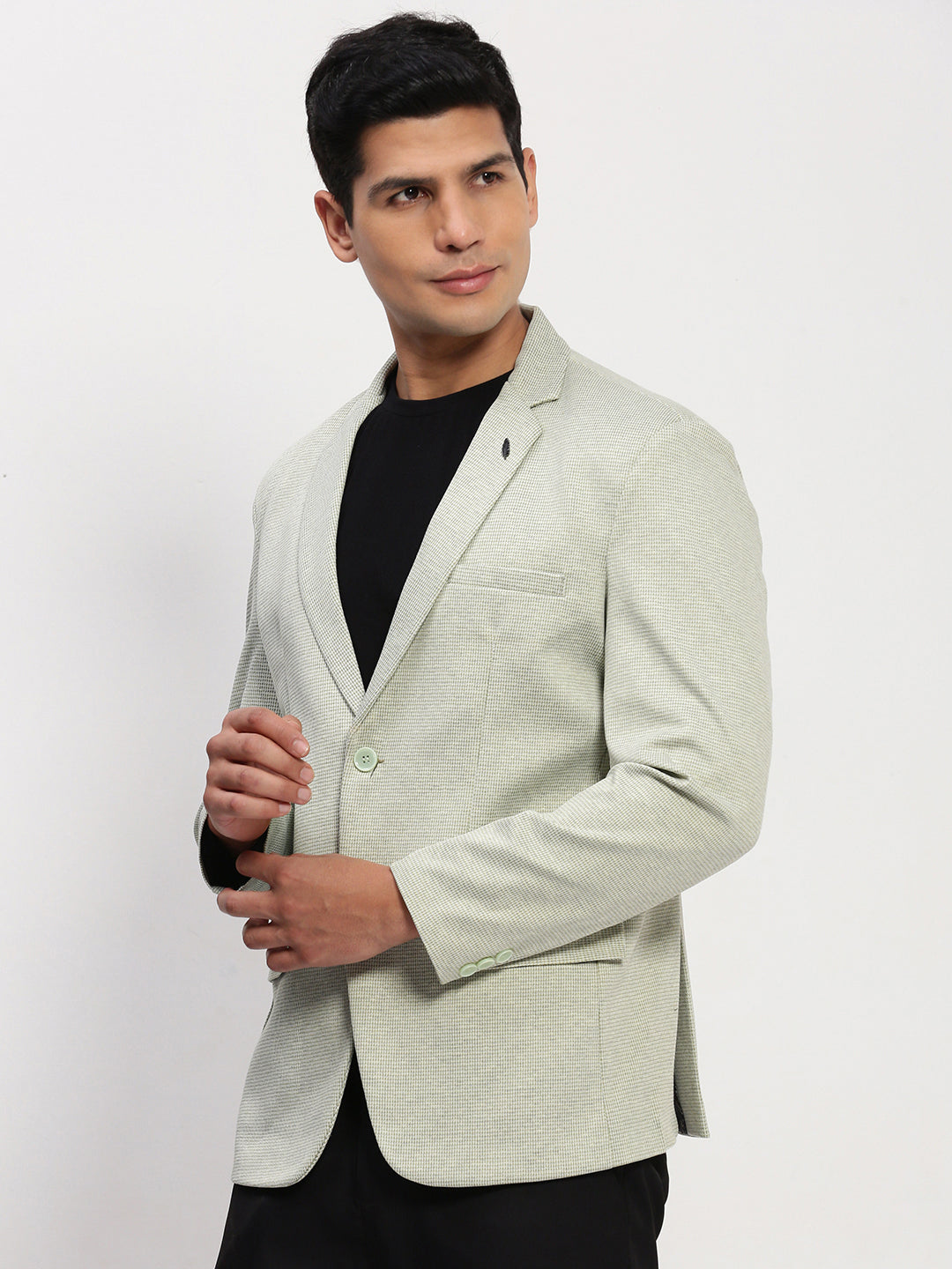 Men Green Self Design Single Breasted Blazer