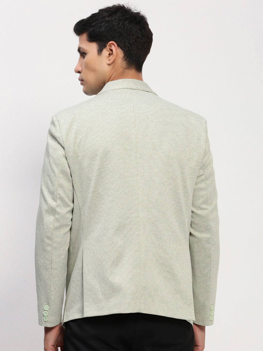 Men Green Self Design Single Breasted Blazer