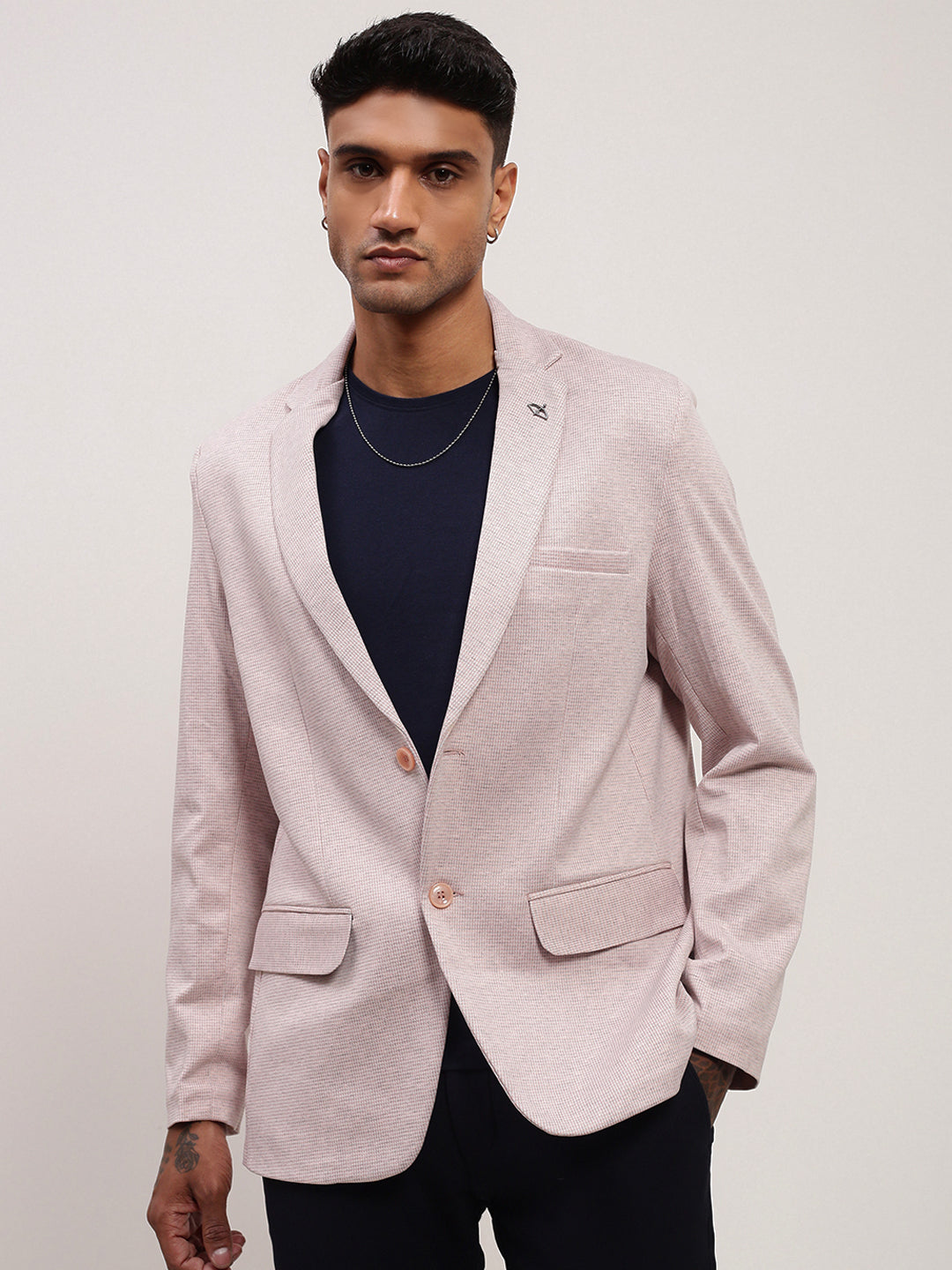 Men Pink Solid Single Breasted Blazer