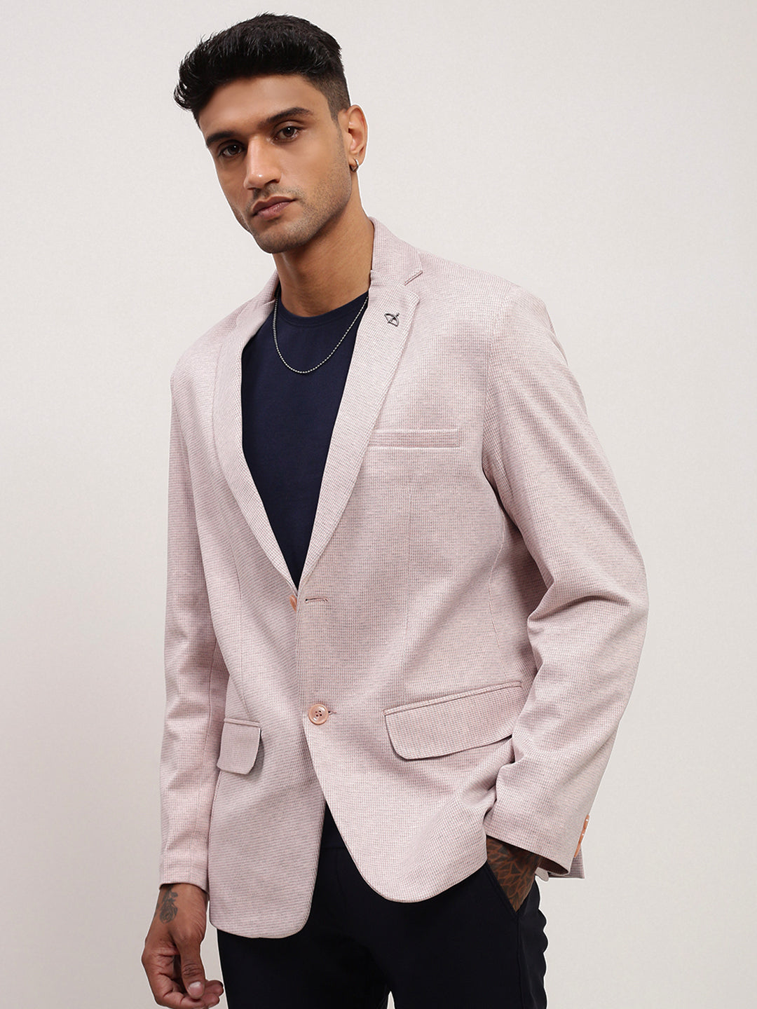 Men Pink Solid Single Breasted Blazer