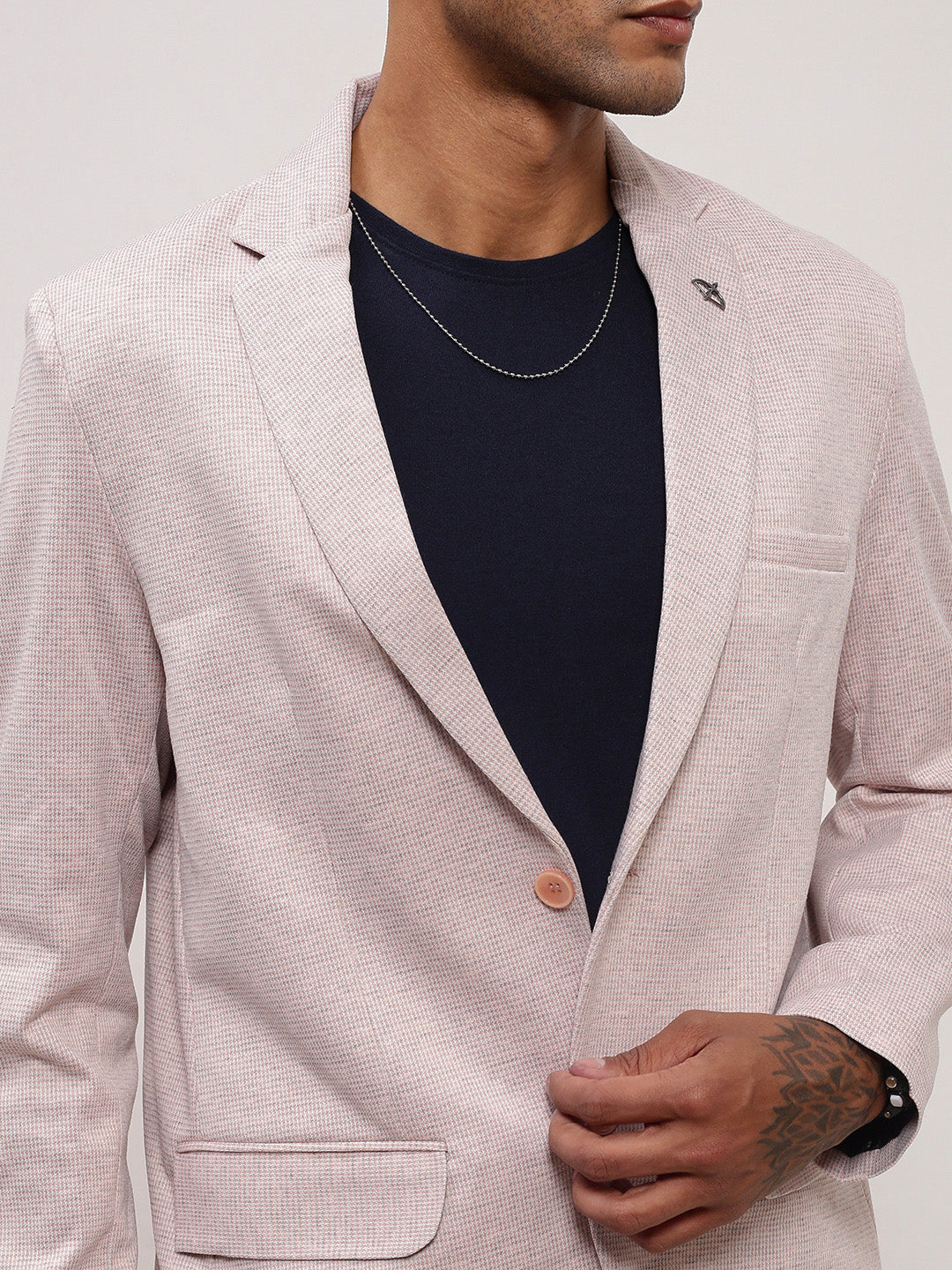 Men Pink Solid Single Breasted Blazer