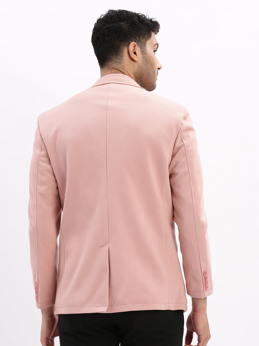 Men Peach Solid Single Breasted Blazer