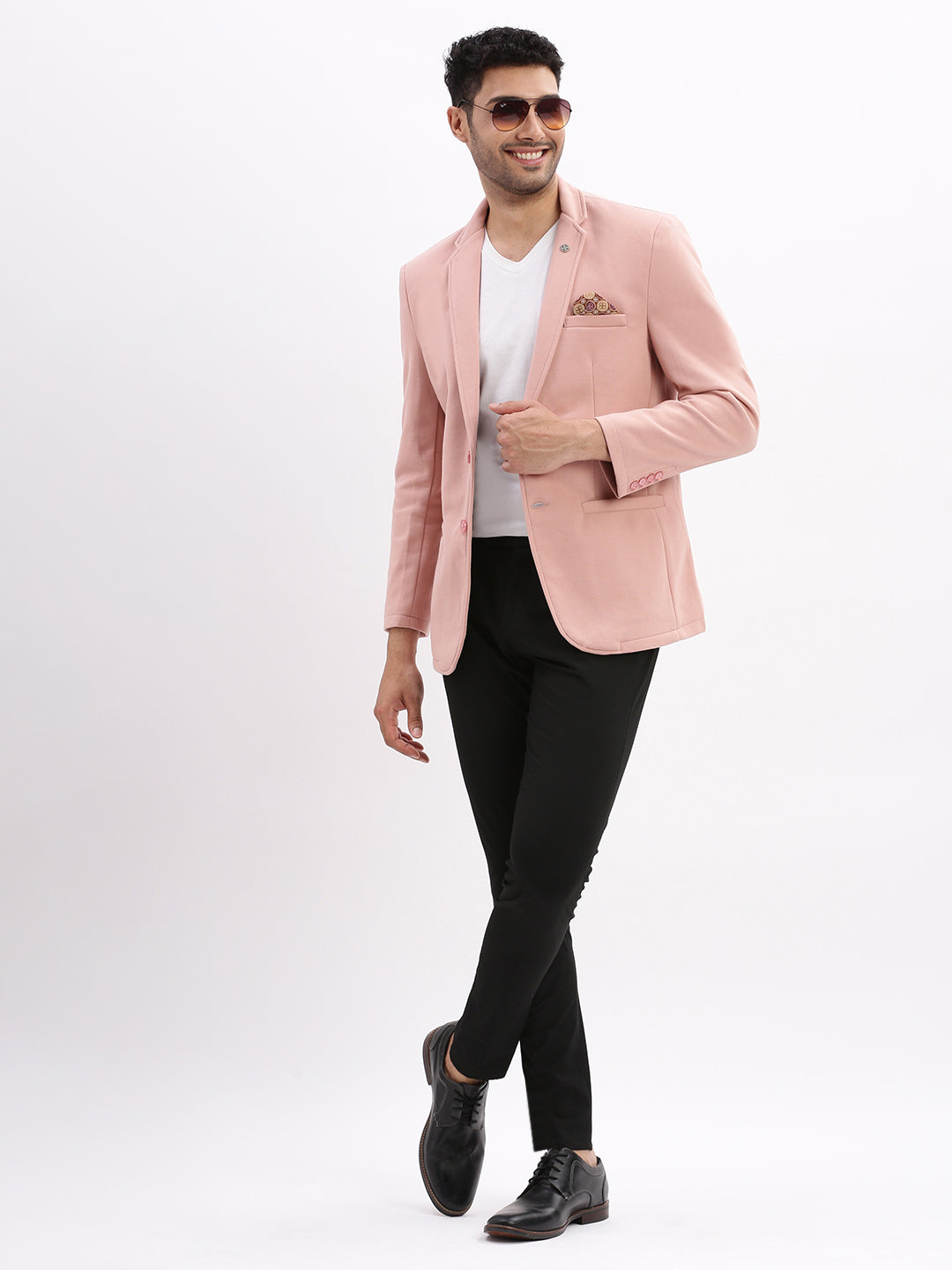 Men Peach Solid Single Breasted Blazer