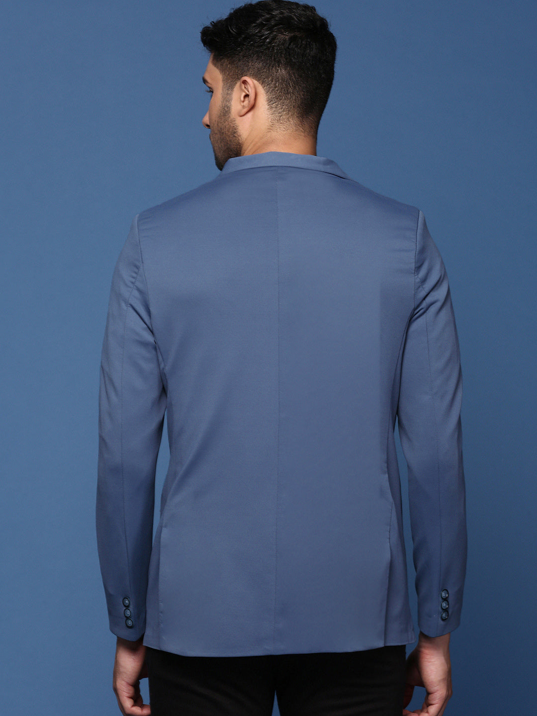 Men Blue Slim Fit Single Breasted Blazer