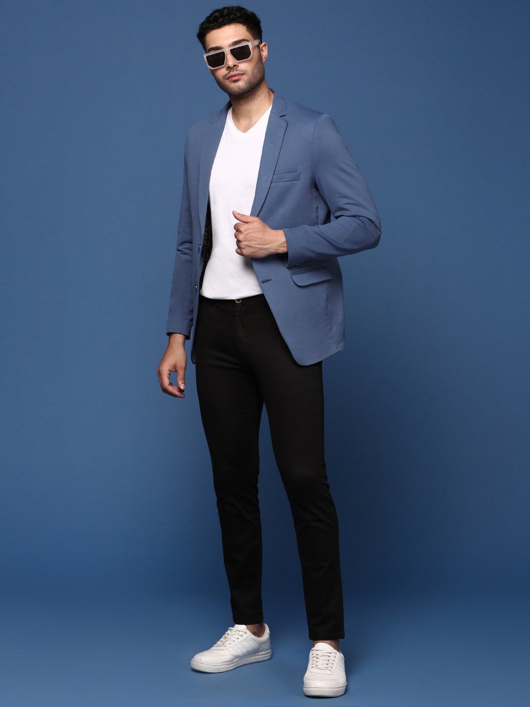 Men Blue Slim Fit Single Breasted Blazer