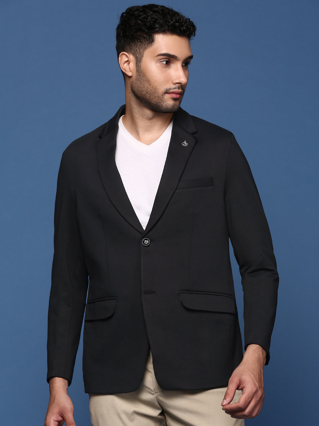 Men Black Slim Fit Single Breasted Blazer