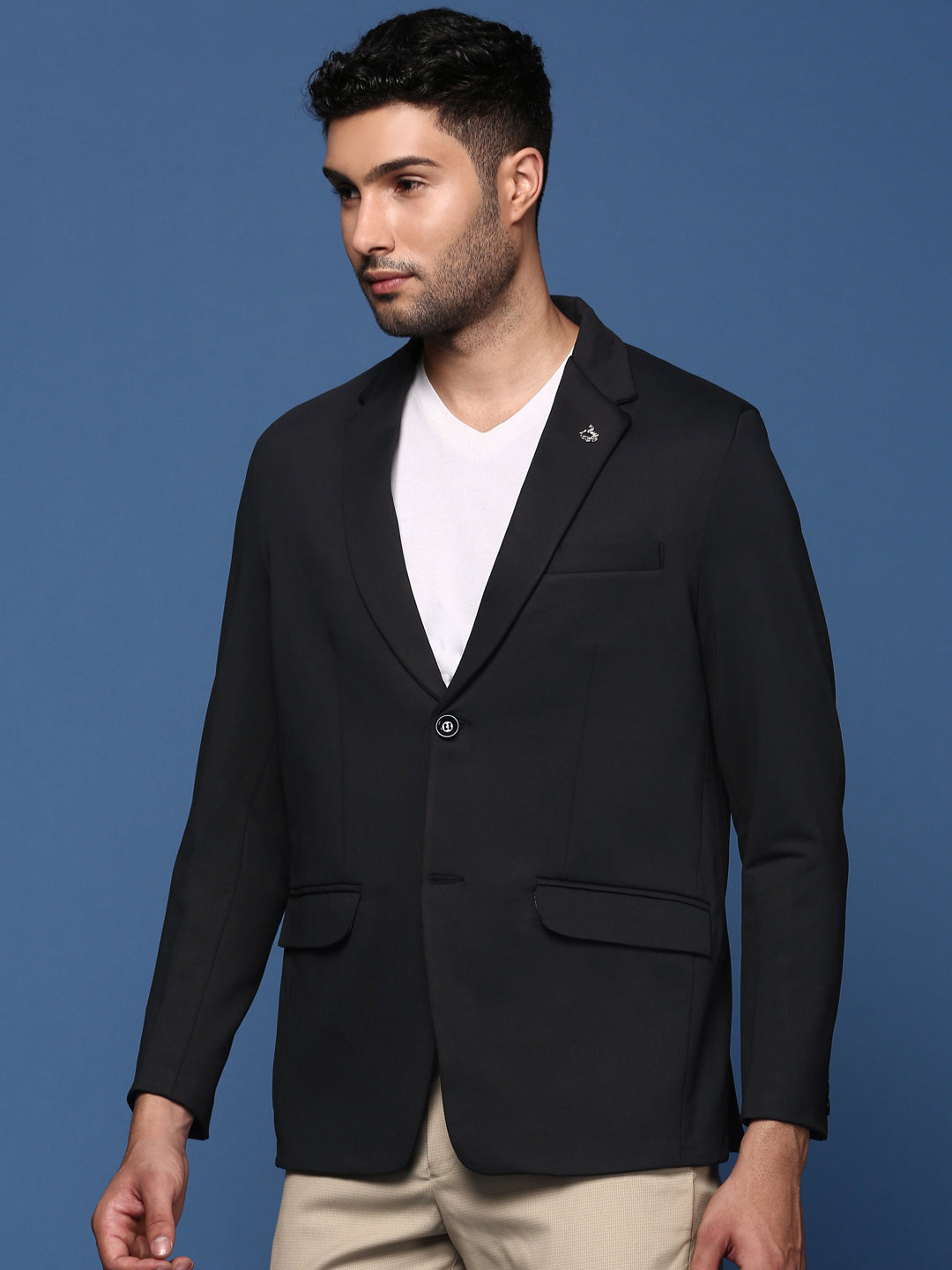 Men Black Slim Fit Single Breasted Blazer