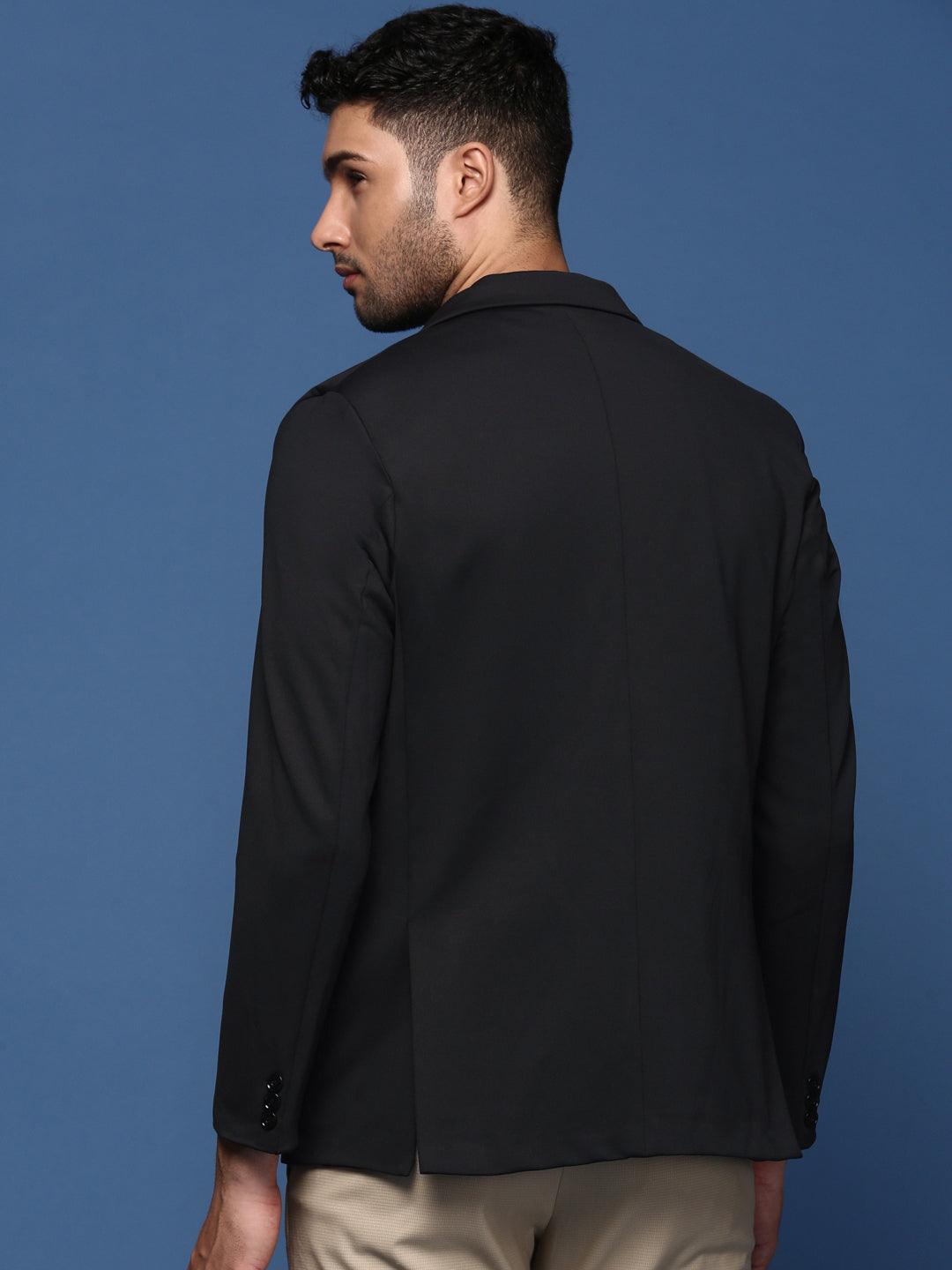 Men Black Slim Fit Single Breasted Blazer