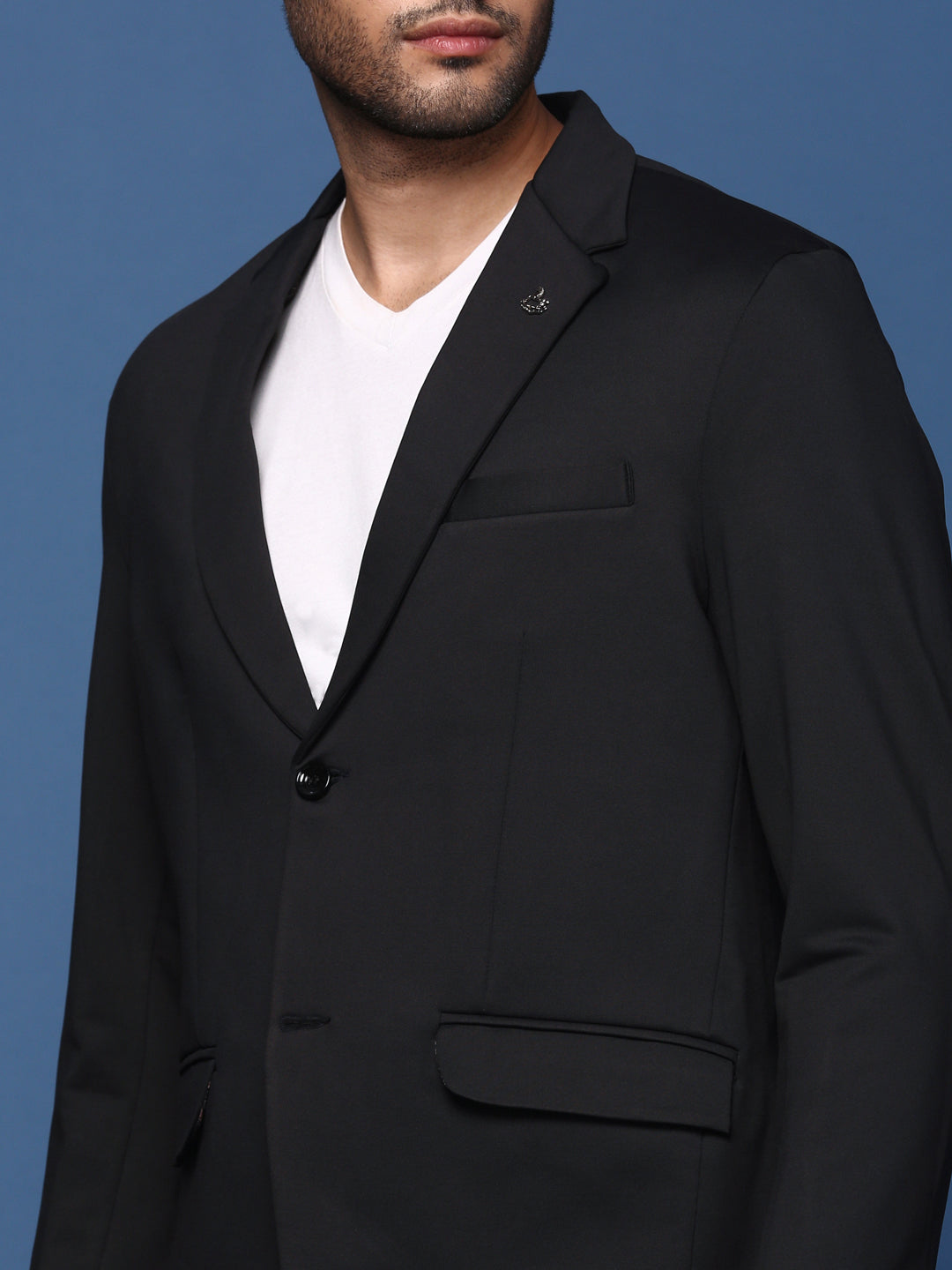 Men Black Slim Fit Single Breasted Blazer