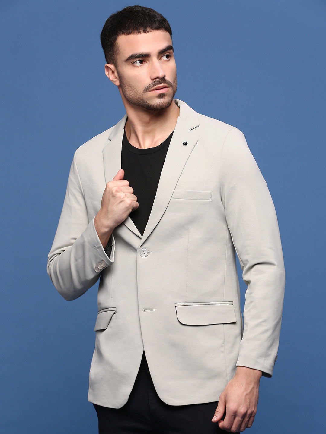 Men Cream Solid Single Breasted Blazer