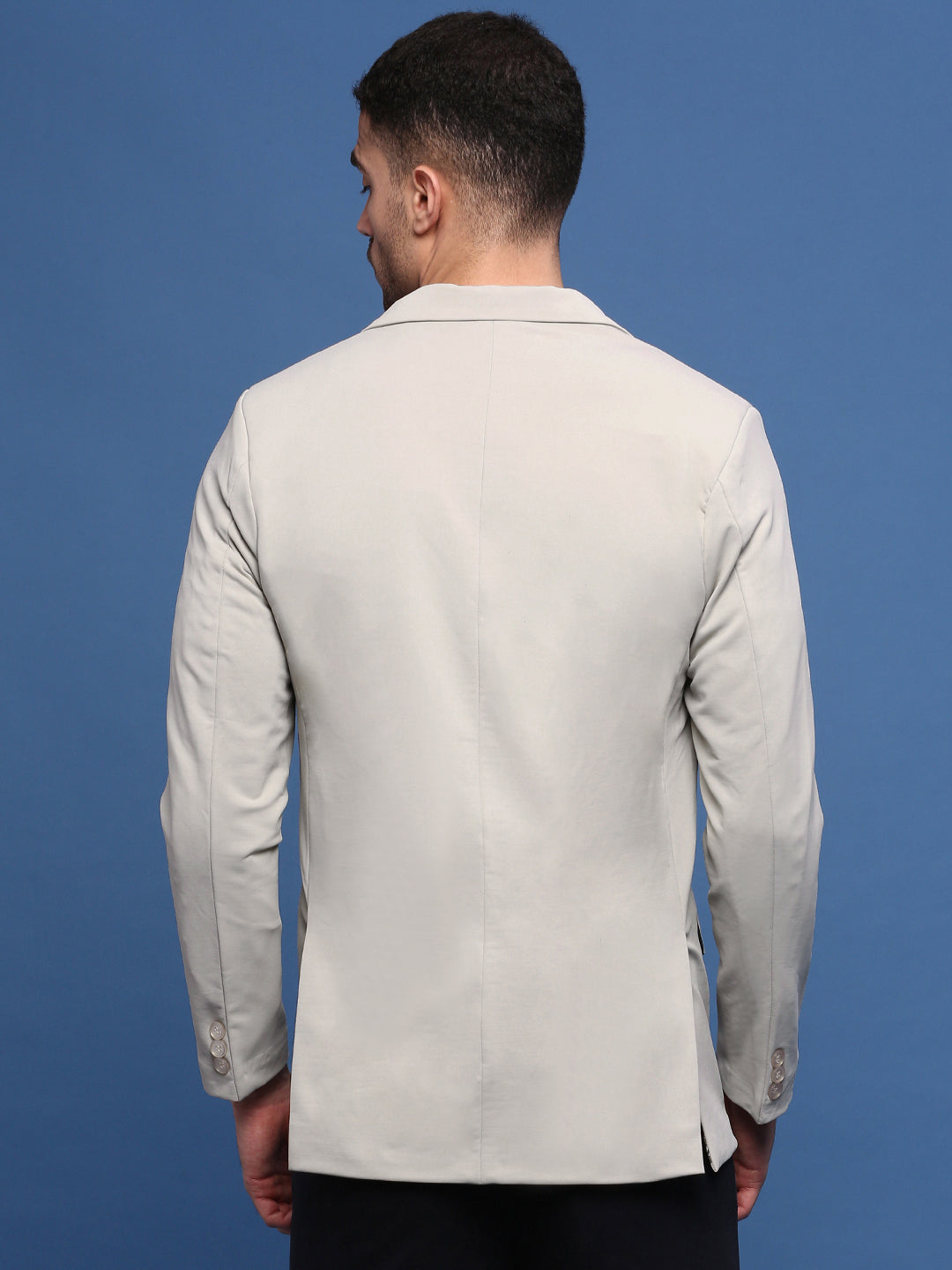 Men Cream Solid Single Breasted Blazer