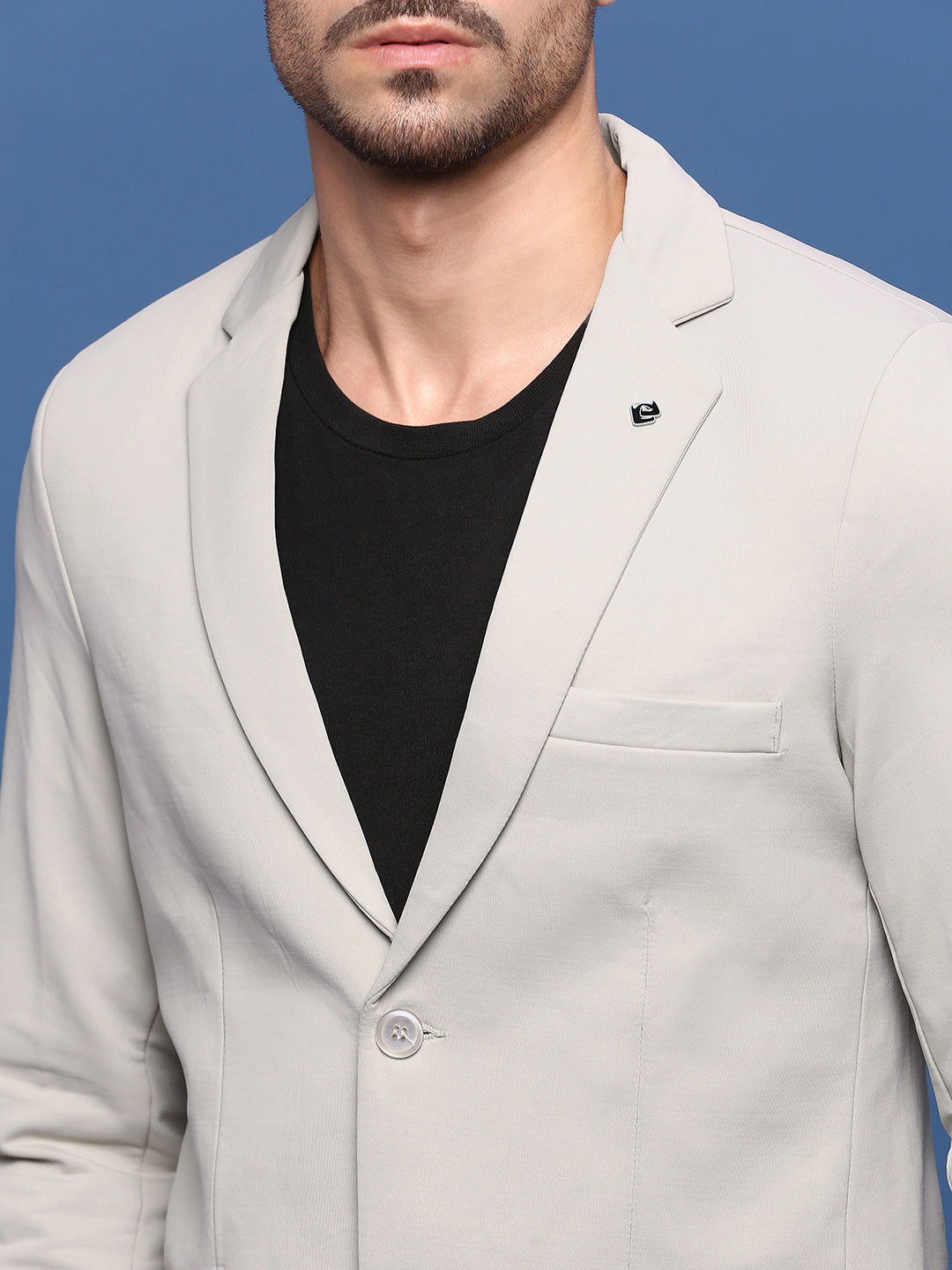 Men Cream Solid Single Breasted Blazer