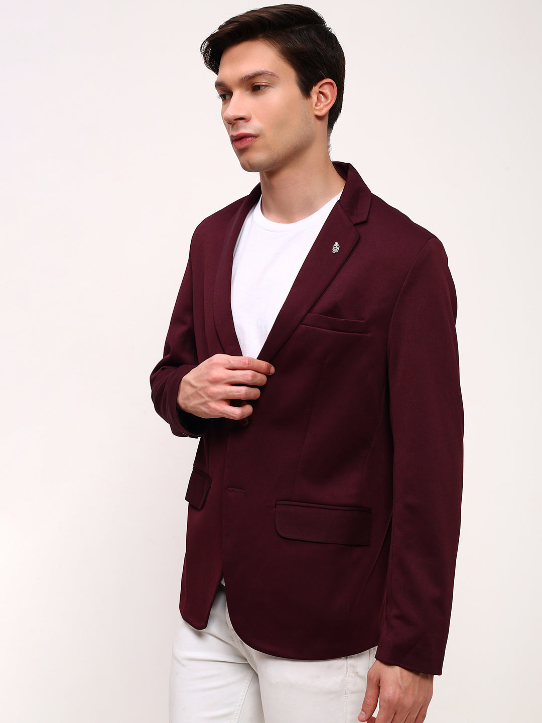 Men Maroon Solid Single Breasted Blazer