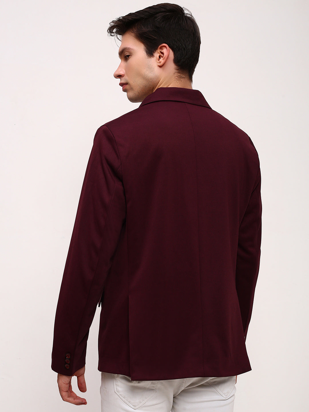 Men Maroon Solid Single Breasted Blazer