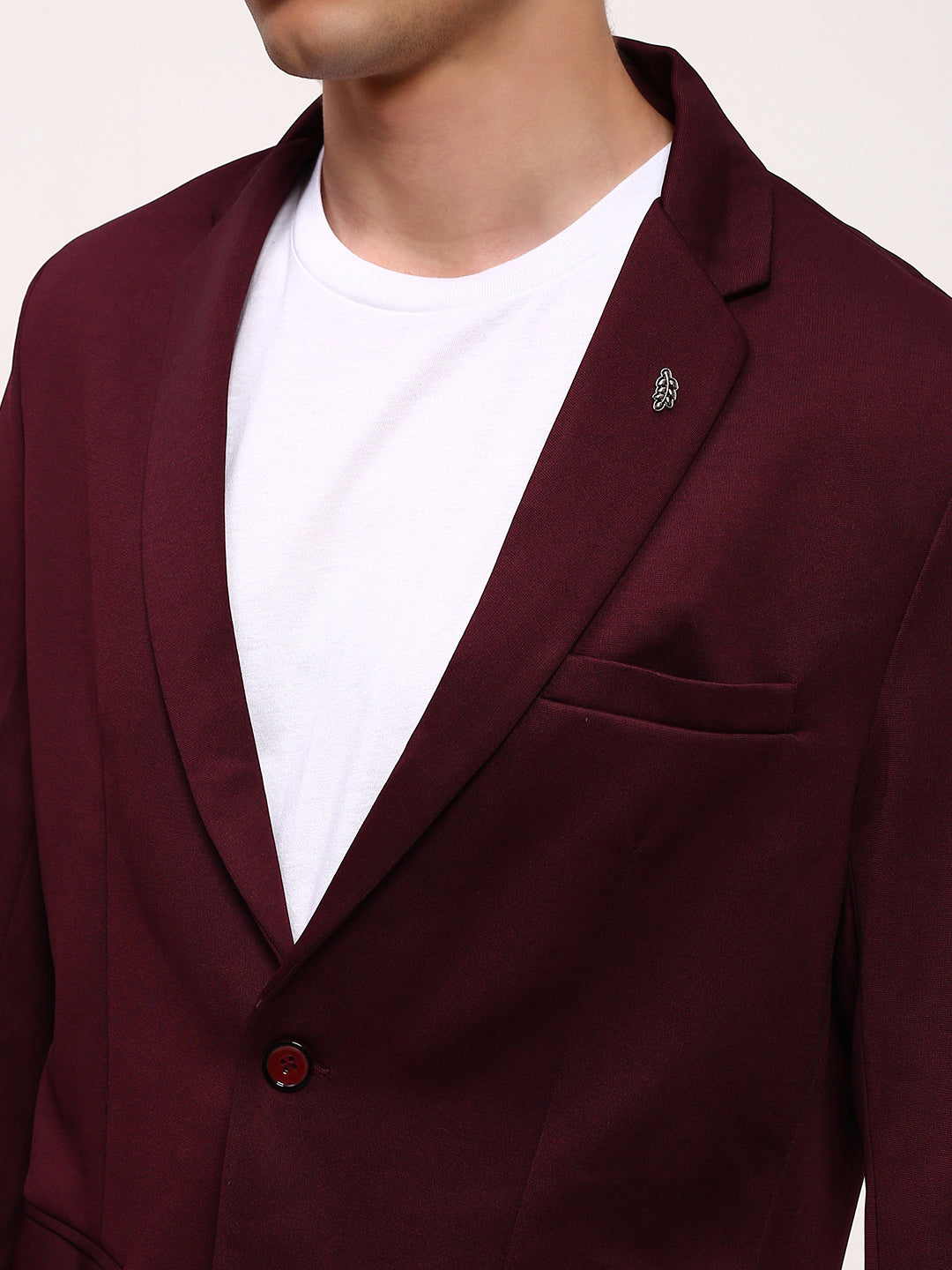 Men Maroon Solid Single Breasted Blazer