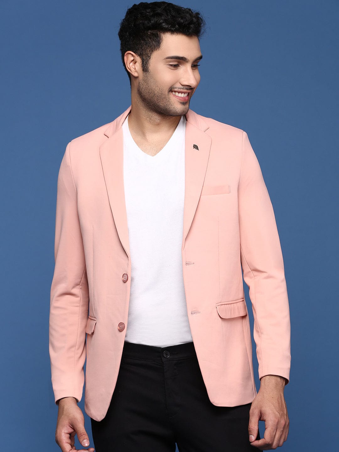 Buy Men's Peach Slim Fit Single Breasted Blazer Online Showoffff