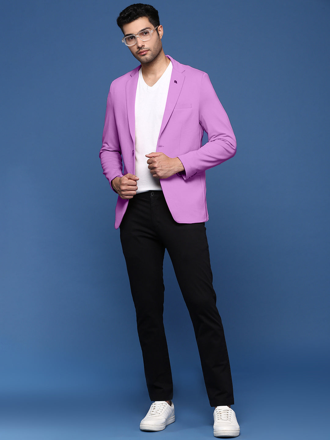 Men's Purple Solid Single-Breasted Blazer