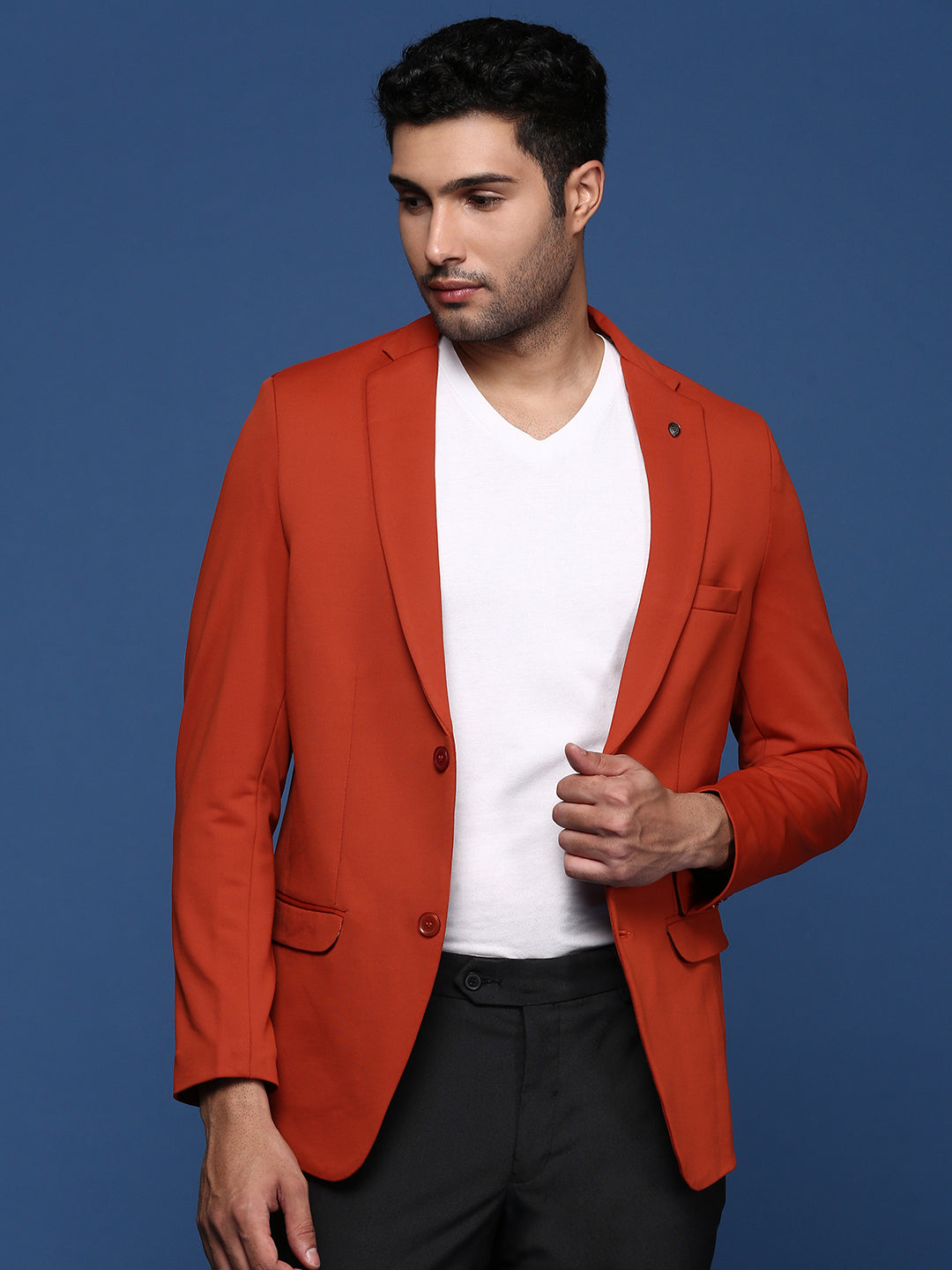 Men Rust Slim Fit Single Breasted Blazer