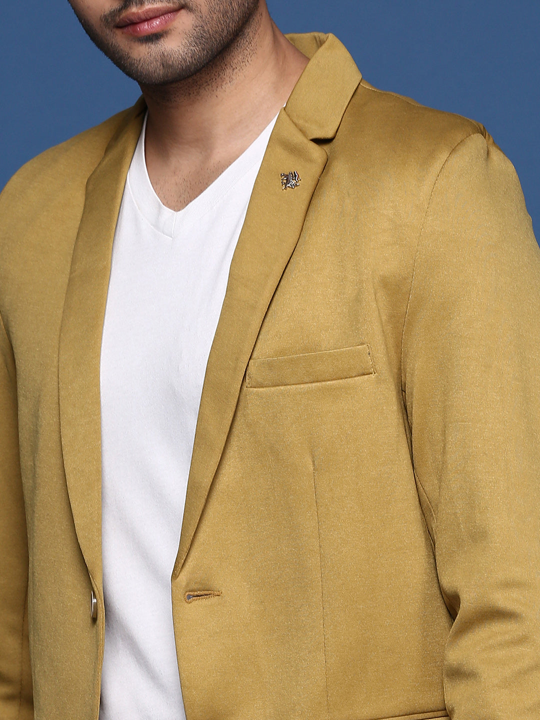 Men Mustard Slim Fit Single Breasted Blazer