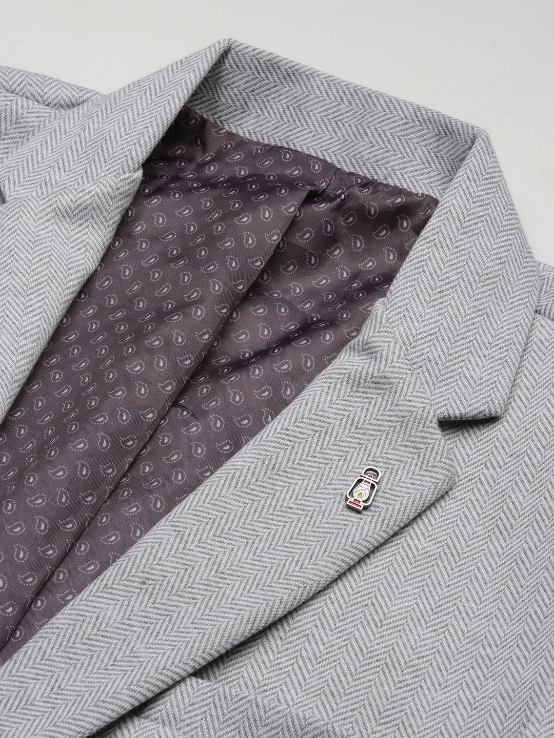 Men's Grey Solid Single-Breasted Blazer