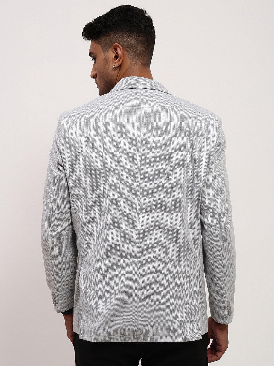 Men Grey Solid Single Breasted Blazer