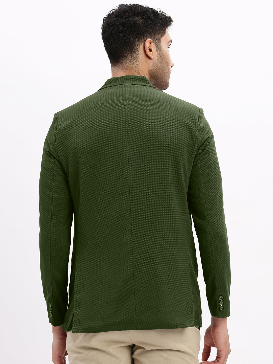 Men Green Solid Single Breasted Blazer