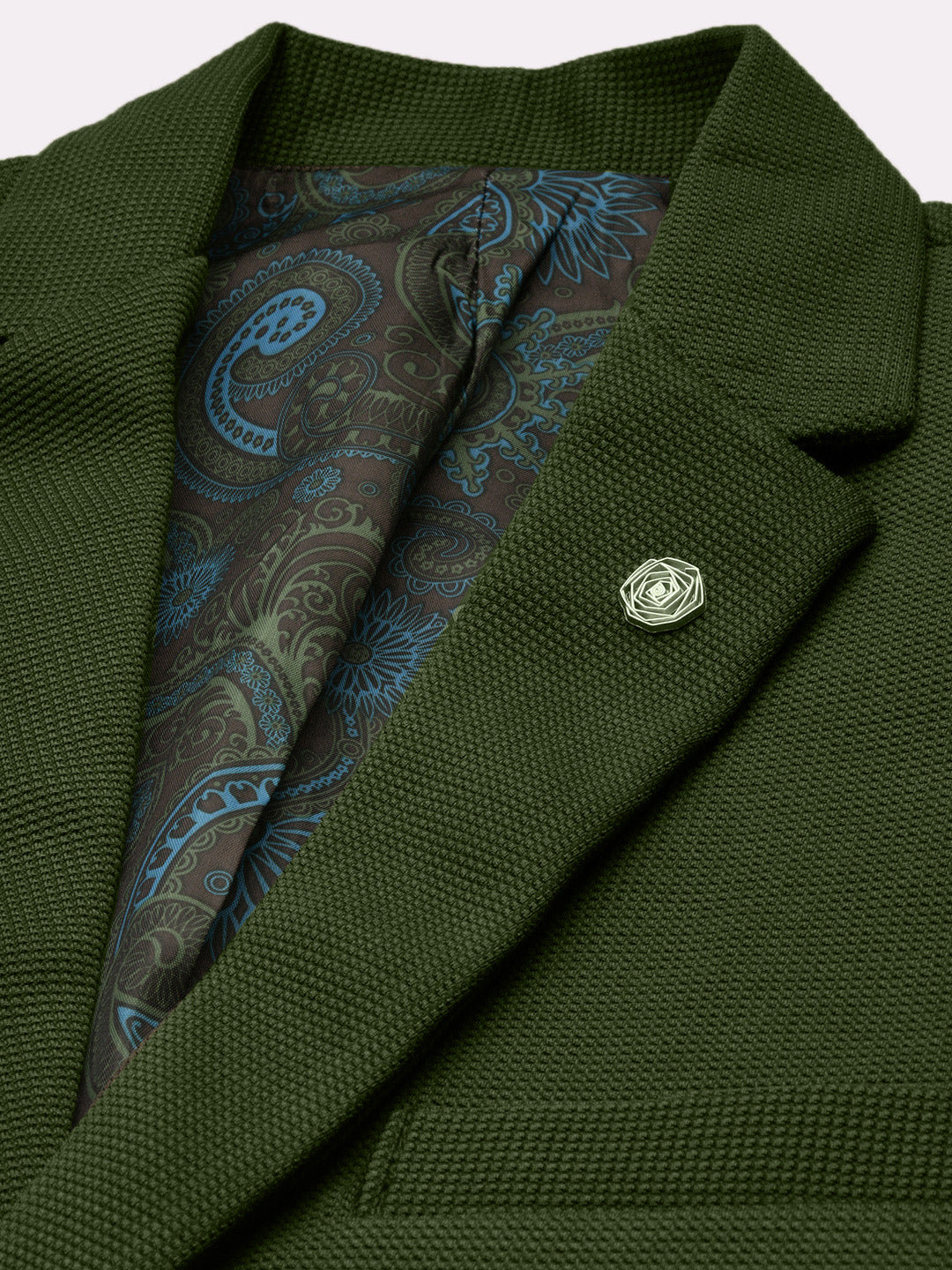 Men Green Solid Single Breasted Blazer