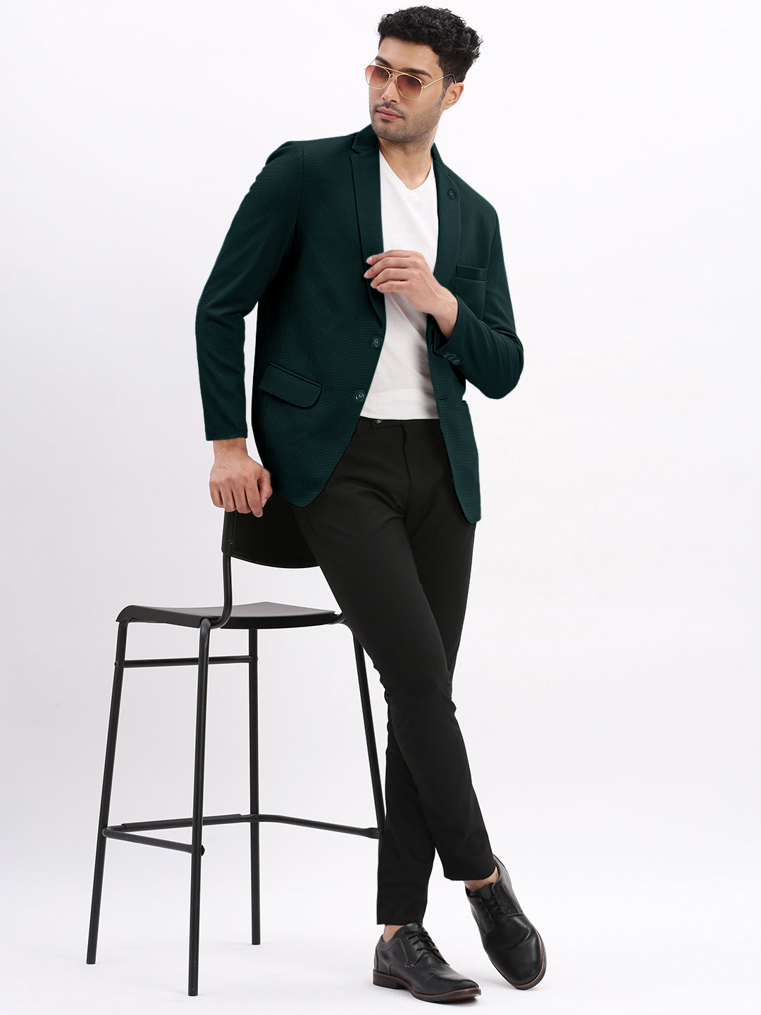 Men's Textured Teal Single-Breasted Blazer with Notched Lapel