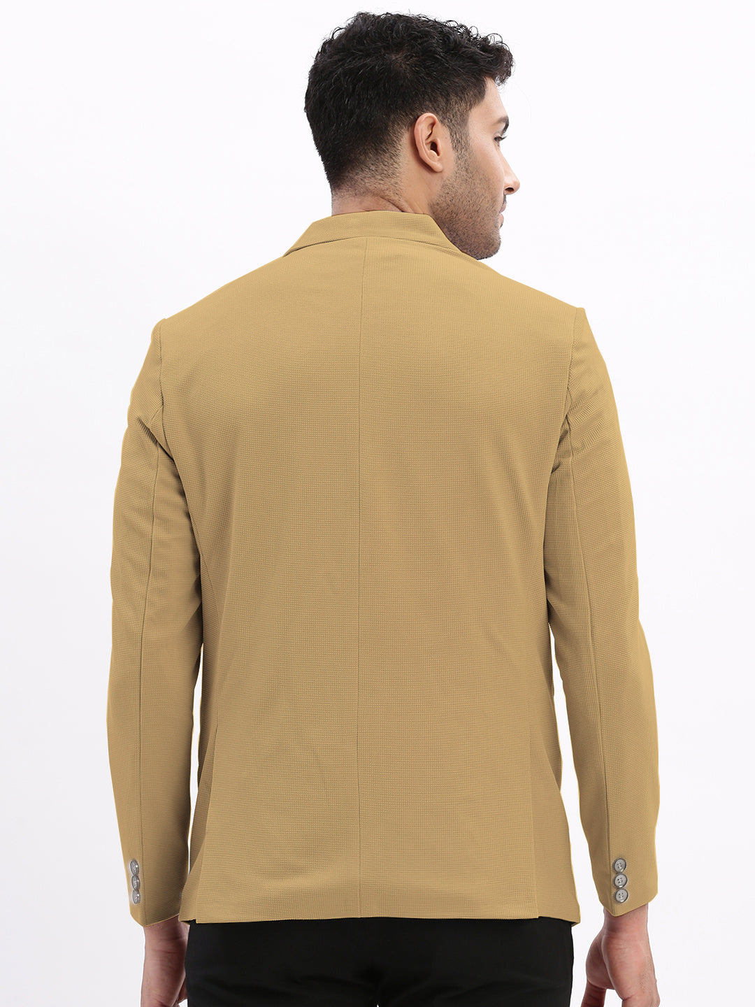 Men Beige Solid Single Breasted Blazer