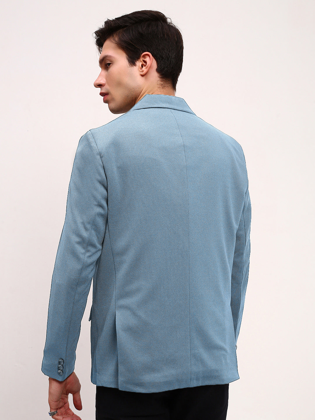 Men Blue Solid Single Breasted Blazer