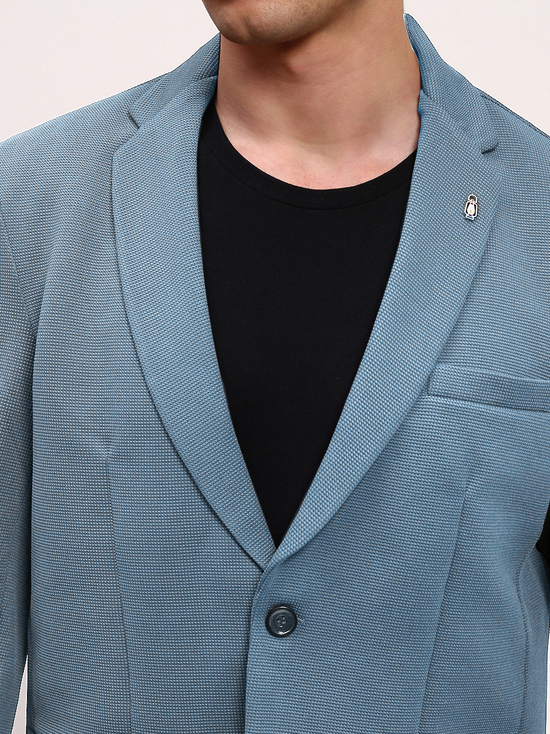 Men Blue Solid Single Breasted Blazer