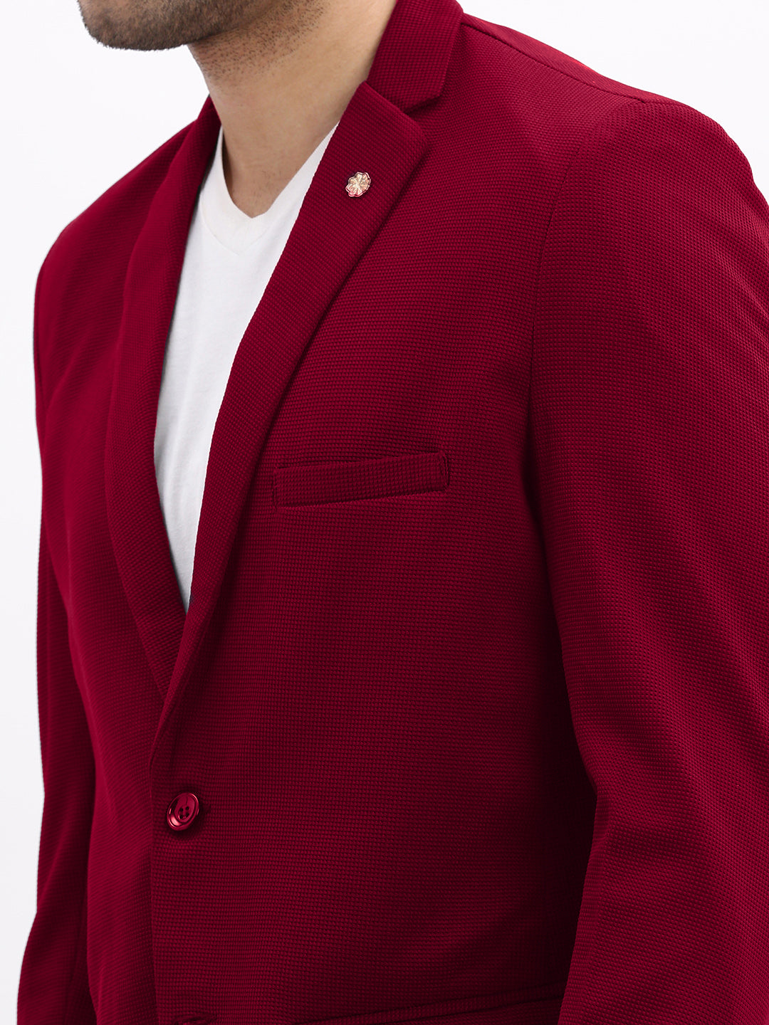 Men Burgundy Solid Single Breasted Blazer