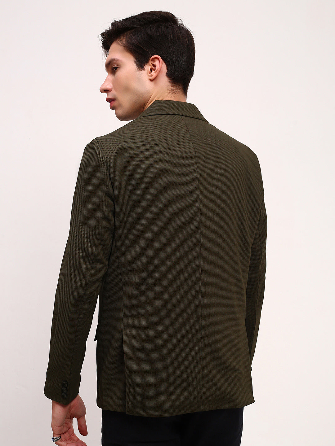 Men Green Solid Single Breasted Blazer